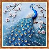 Funchey Counted Cross Stitch Kits for Adults Needlepoint Kits Unprinted Cross Stitching Embroidery Kit 11CT Cross Stitch Supplies-Blue Peacock Flower 18x18 inch