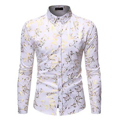 Chemise vintage homme blanche fleurs dorées l'esprit rétro