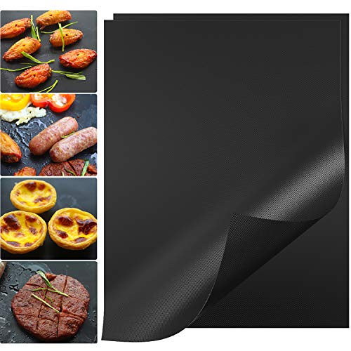Estera Parrilla, 16 u00d7 12 Pulgadas 0.2mm Espesor Esteras Barbacoa Aprobadas FDA, 100% Pastillas Antiadherentes Parrilla, Fácil de Limpiar Papel Reutilizable Resistente Parrilla (Juego de 2, negro)