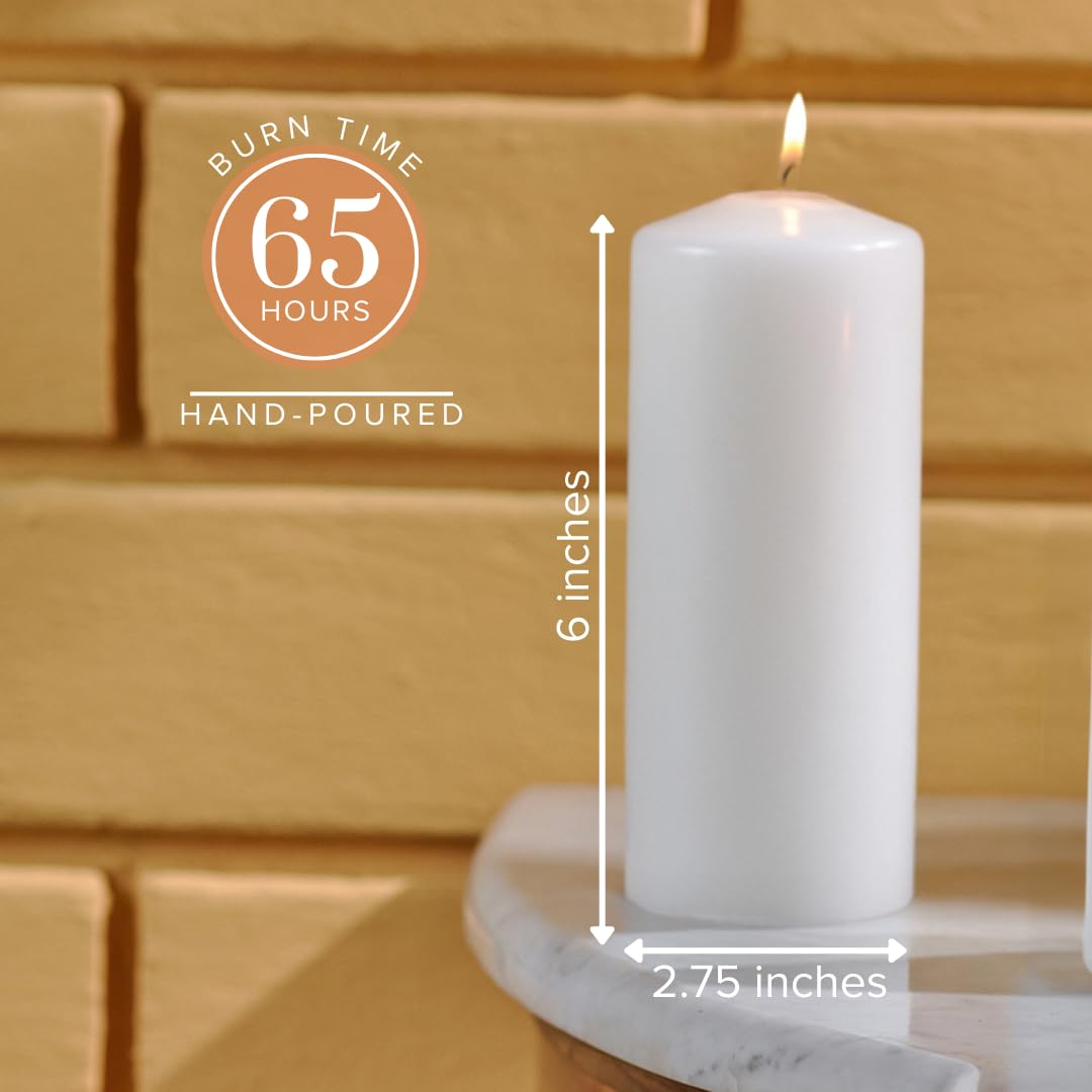 Simply Soson White Pillar Candles Bulk - 2.75x6 Inch, Set of 6 Unscented Pillar Candles, Elegant Tall Pillar Candle, Round Cone tip Pillar Candle for Home Decor, Dinner, Wedding, Party
