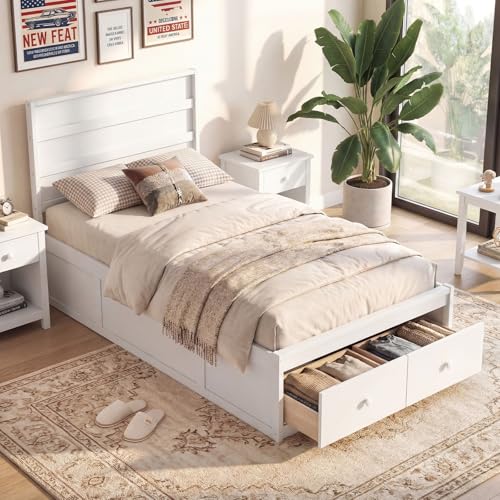 Giantex Twin Bed Frames for Kids with Storage Drawers, Wood