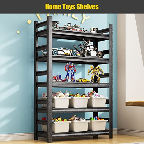 Kitchen Standing Baker's Racks, 5-Tier Adjustable Microwave Stand Storage Shelves With Wheels, Black (27.56" L X 13.58" W X 61.73" H) #TOP4