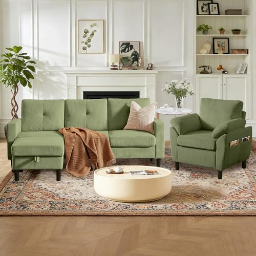 Image of 3 Pieces Sofa Set for Living Room with Sofa, Storage Ottoman and Single Chair