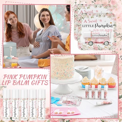 Image of 24 Pcs Little Pumpkin Lip Balms Bulk Fall Pink Truck Lip Care Moisturizer Baby Shower Party Supply for Guest Gift Set Travel Size Lipstick Autumn Thanksgiving First Birthday Favors Decorations