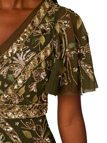 Image of Adrianna Papell Women's Floral Beaded Flutter Sleeve Cocktail Dress