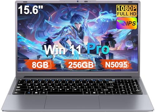 2026 Ordenador Portátil 15,6 Pulgadas Celeron N5095 2,9 GHz Win11 Pro 8GB 256GB SSD Expansión 1TB 1920x1080 FHD BT4.2 HDMl USB 3.0 Portatil con Ratón Inalámbrico y Teclado Español Membrana Gris