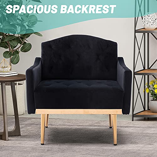 Joybase Velvet Armchair, Mid Century Modern Accent Chair, Wood And Steel Armchair For Living Room, Bedroom (Black) #TOP7