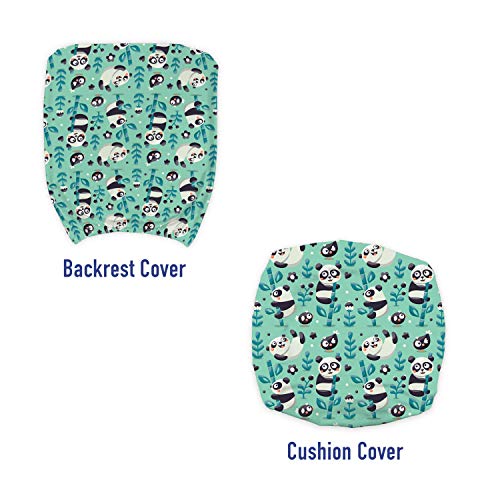 Lunarable Panda Office Chair Slipcover, Cartoon Panda Bears On Bamboo Sticks Jungle Plants Birds And Berries Wildlife Theme, Protective Stretch Decorative Fabric Cover, Standard Size, Teal Black #TOP2