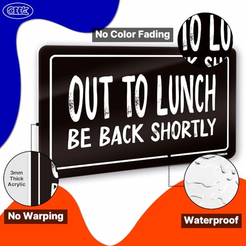 Señal Out to Lunch negro para mesas de cafeterías y escritorios modernos 4