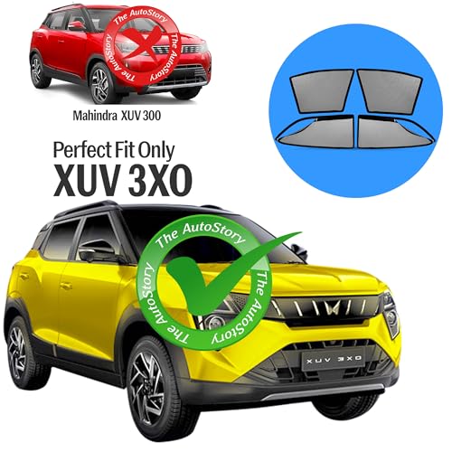 Image of AutoStory Magnetic Car Sunshade for Xuv 3xo | Front Half Cut for Mirror Visibility + Rear Full Coverage with Zipper | Heavy Heat & UV Protection | Privacy Side Window Curtains Shades