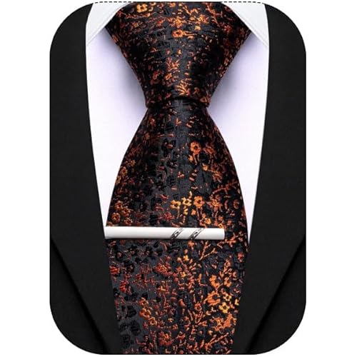 Barry.Wang Floral Ties for Men Necktie and Tie Clip Wedding Business Flower Solid Color Formal