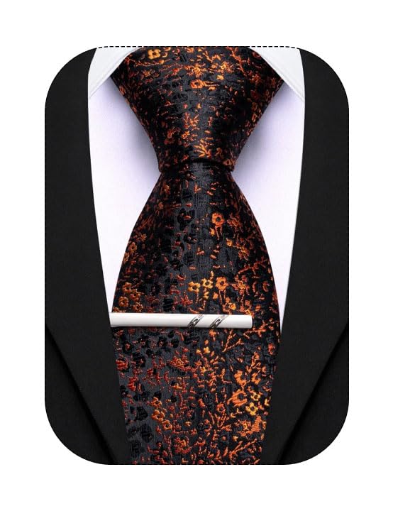 Image of Barry.Wang Floral Ties for Men Flower Necktie with Tie Clip Formal