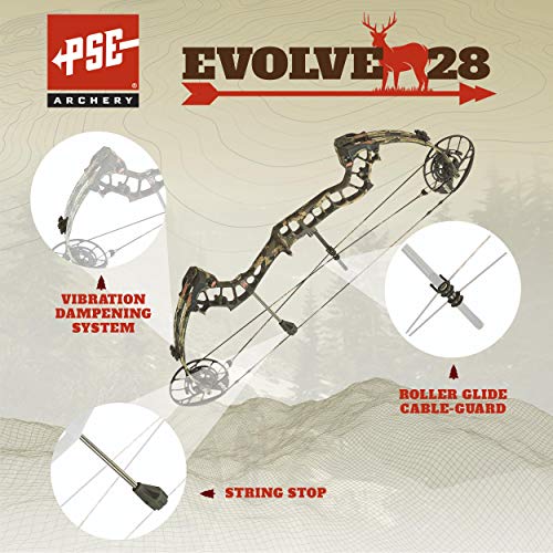PSE ARCHERY Evolve 28 Compound Bow Kit-Compact-Hunting - 70 lb. Draw Weight - Black