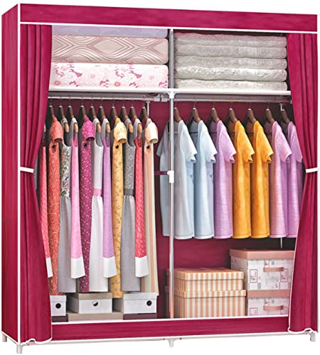 Armoire portative en tissu avec penderie Rouge 130 x 46 x 168 cm
