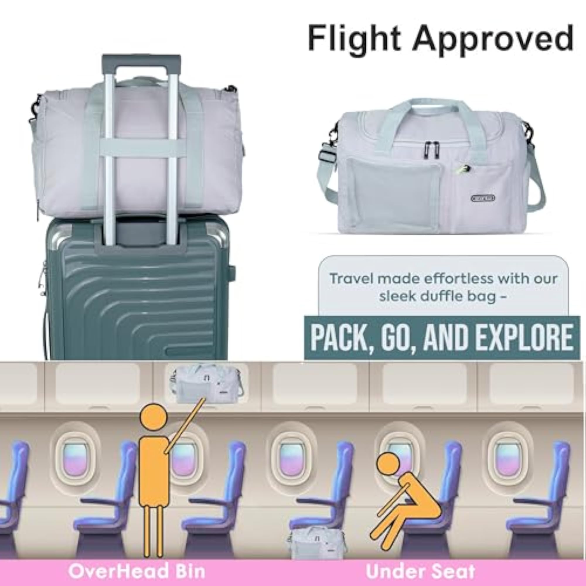 Travel Duffle Bag with Shoe Compartment, Grey