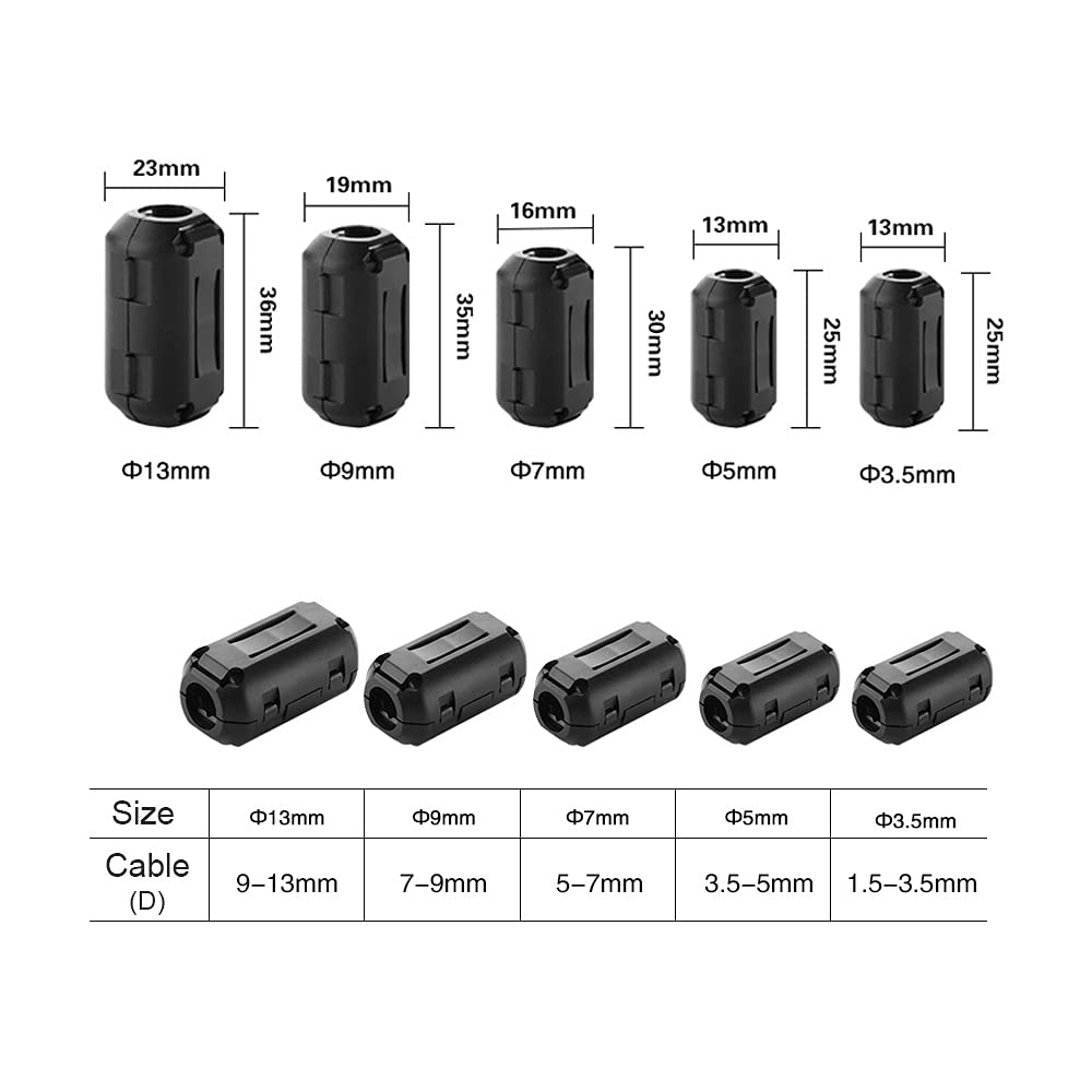 Núcleo de Anillo de Ferrita Negro 14Pcs 7mm Supresor de Ruido RFI EMI Filtro de Alta Frecuencia