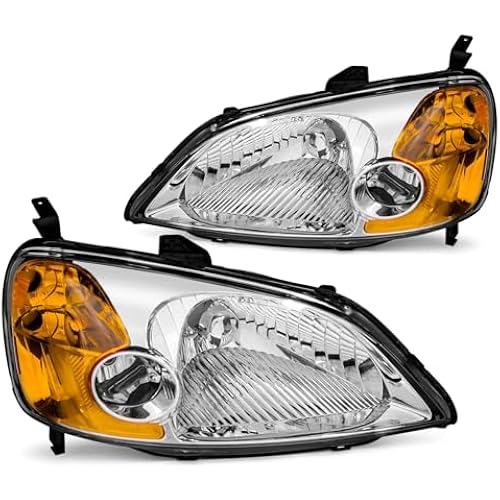 for 2001-2003 Honda Civic Headlights Assembly Chrome Pair