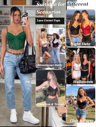 Image of Avidlove Bustier Tops for Women Lace Corset Sexy Going Out Party Club Top with Underwired Sexy Outfits Grass Green