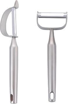 Stainless Steel Vegetable Peeler with Potato Eye Remover & Swiveling Twin Blades, Y Shaped & P Shaped Titan Potato Peeler for Fruit & Veggie, Dishwasher Safe, 2 PCS Silver
