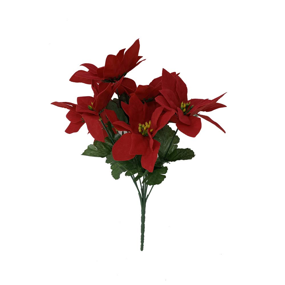 FloristryWarehouse Velvet Artificial Poinsettia Bush 7 Heads Red 30cm