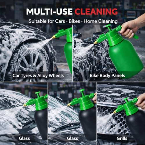 Image of MIKANIX Manual Pressure Spray Bottle for Gardening & Cleaning | Hand Pump Water Sprayer with Adjustable Nozzle | Multipurpose Plant Mister for Indoor & Outdoor (2L, Green)