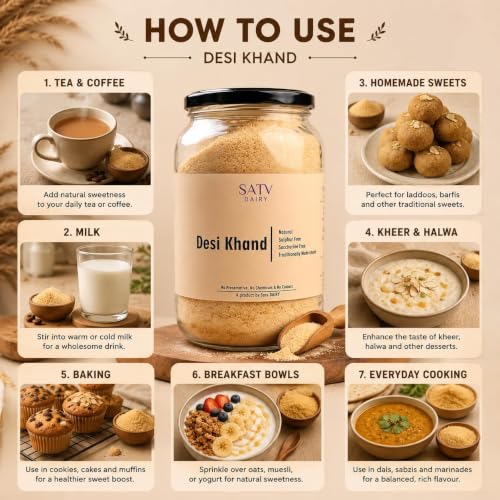 Image of Satv Dairy Pure Desi Khand 600g | Clarified with Desi Cow Milk | Sulphur-Free Unrefined Raw Sugar | Traditional Bura /Khand for Tea & Sweets
