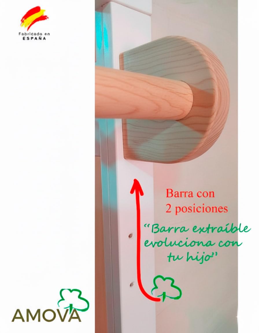 Espejo Montessori de Seguridad con Barra Ajustable acabado blanco – Certificado CE – Bebés +8 meses – Madera ecológica-muebles montessori - espejo irrompible bebe - Desarrollo motor