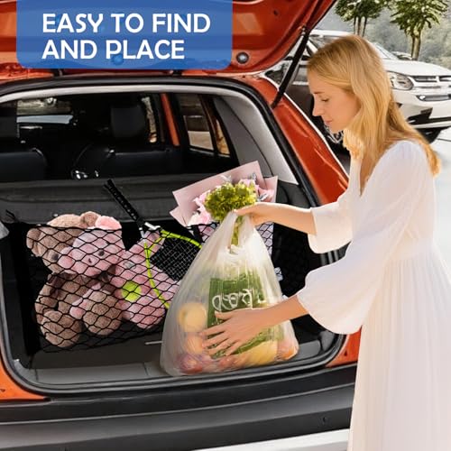 Image of Envelope Style Cargo Net for 2020-2025 2026 Ford Explorer Accessories, Rear Trunk SUV Mesh Cargo Net, Upgraded 5mm Bungee & Double-Layer Nylon Storage Tailgate Netting Grocery&Tools Holder Organizer