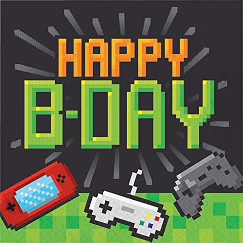 Creative Converting PC336036 Video Game Party Controllers Happy B-Day Lunch Napkins-16 Pcs, Paper, Multicolor Cover