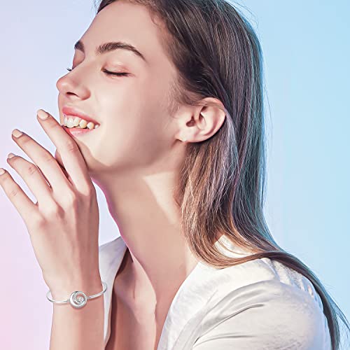 Fancime April Birthstone Bracelets For Women Girls 925 Sterling Silver Moon And Star Bangle Simulated Diamonds Charm Bracelet Gemstone Jewelry Birthday Anniversary Christmas Gifts For Her, 6.7"+1.2" #TOP1