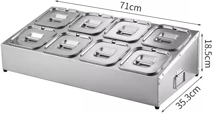 Pizza Topping Station, Stainless Steel Condiment Dispenser, Handle Design Countertop Spice Rack Organizer for Seasoning Sauce Salad Jam Fruits Ingredients(Silver-C,71x35