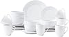 simpa Timeless 24PC Plain White Porcelain Dinner Set: 6 Dinner Plates, 6 Side Plates, 6 Bowls & 6 Mugs. Dishwasher & Microwave Safe.