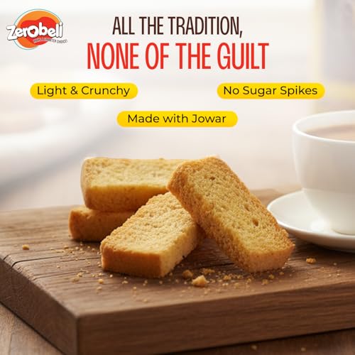 Image of Zerobeli Sugar Free Jowar Rusk - 225g (Pack of 2) | High Fiber Wholegrain Rusks | No Added Sugar, No maida & No Palm Oil | Healthy Snacks for Diabetics & Weight Management