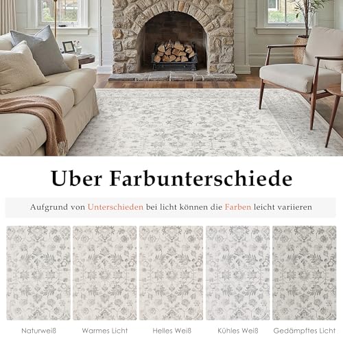 PureCozy Grau Teppich 200x300cm Wohnzimmer Vintage Waschbare Groß kurzflor rutschfest Weich Bumen Boho Retro Teppiche für Schlafzimmer Küchen Esszimmer Bedroom Living Room Büro