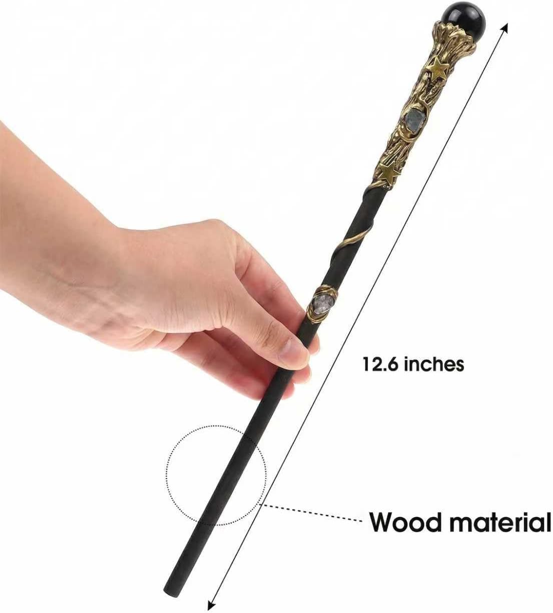 Bubbmi Black Crystal Witch Magic Wand, Gemstone Wizard Halloween Christmas Cosplay Accessories Sorcerer Collection Witchcraft Props with Gift Box (Black 1)