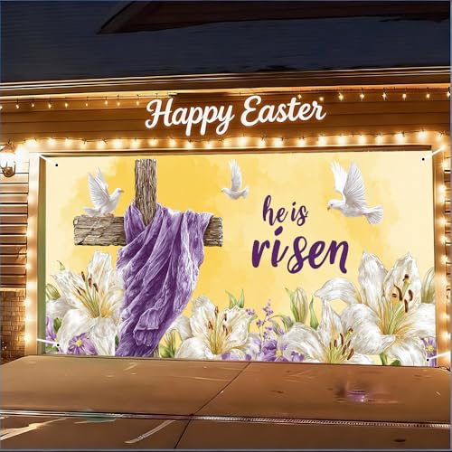 Image of Easter Garage Door Cover 157.48 x 70.87 Inch Spring Floral Illustration White Doves Purple Fabric Blooming Lilies Elegant Seasonal Decor Outdoor Garage Spring Celebration Family Gathering