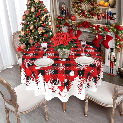 ZORKET Runde Weihnachtstischdecke, 152,4 cm, Winter-Schneeflocke, Weihnachten, kariert, rund, Weihnachts-Tischdecke, Dekoration