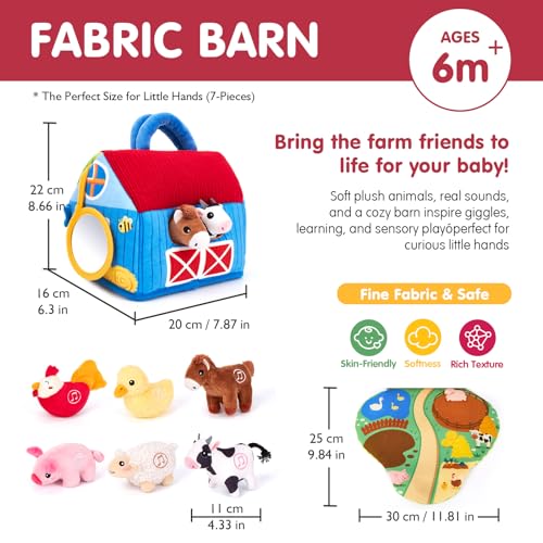 Image of hahaland Baby Toys 6-12 Months - Surprise Barn with Stuffed Farm Animals with Real Sounds - Montessori Toys for 6 Month Old Baby Gifts Toddlers Sensory Toy 1 Year Old Boy Girl Gifts Infant Toys