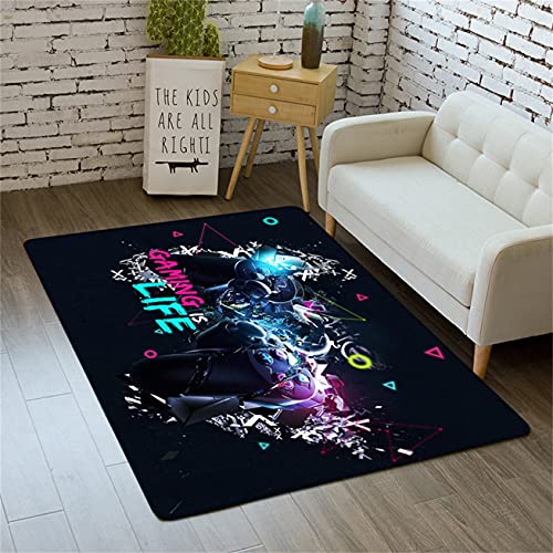 PEIHUODAN 3D Area Rugs Gaming Gamer Grip Print Carpets for Bedrooms Teenager Boy Kids Men Rugs Living Room Decorations Floor Washable Non-Slip Game Rugs Pads Black Blue Gray (Black,45 x 120 cm)