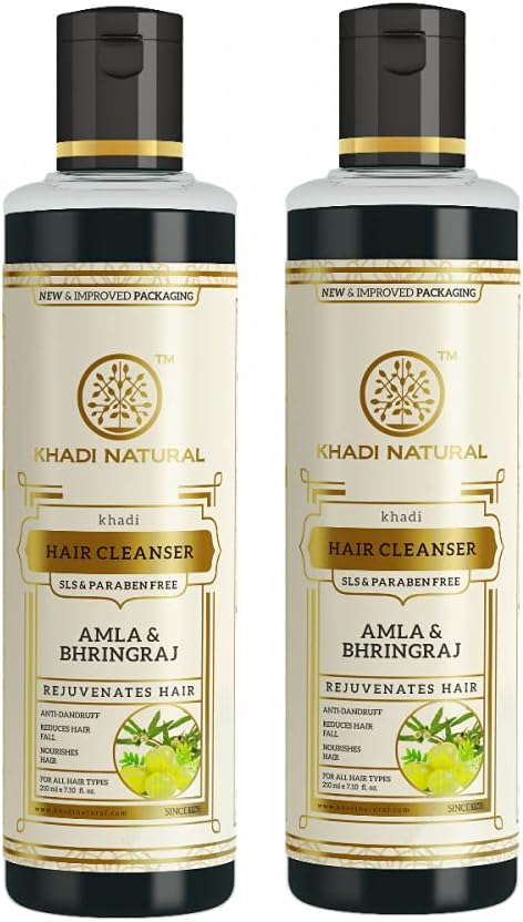 Khadi Natural Ayurvedic Amla and Bhringraj Hair Cleanser/Shampoo, SLS and Paraben Free, 210ml (Pack of 2) by Khadi Natural