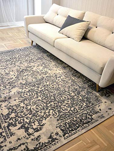 Tapis vintage gris 200x290 cm Rosette en tissu classique de haute qualité