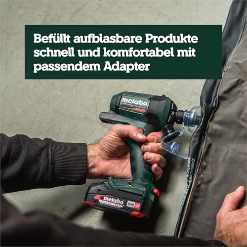 metabo Akku-Blaspistole BP 18 LTX BL - 18V, Brushless Motor, 0.7 m³/min Luftmenge, 122 m/s Luftgeschwindigkeit, LED-Arbeitslicht - Vielseitig für Reinigen, Ausblasen, Aufpumpen und Entlüften