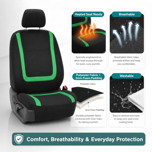Image of FH Group Car Seat Covers Front Set in Cloth-Car Seat Covers for Low Back Car Seats with Removable Headrest,Universal Fit,Automotive Seat Covers,Washable Car Seat Cover for SUV,Sedan,Van Green