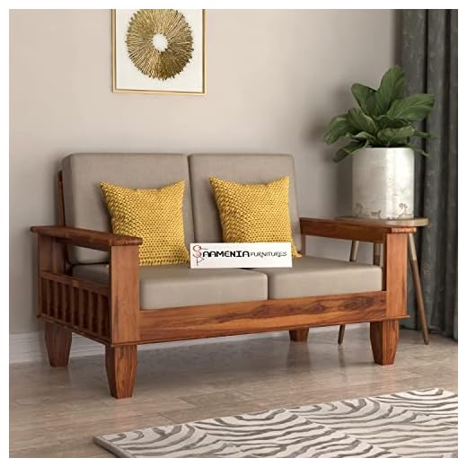 Mamta Furniture Two Seater Sofa Set with Cushions | Honey Finish | Sheesham Wood 2 Seater Sofa Set | 2 Seater Sofa for Living Room - Brown