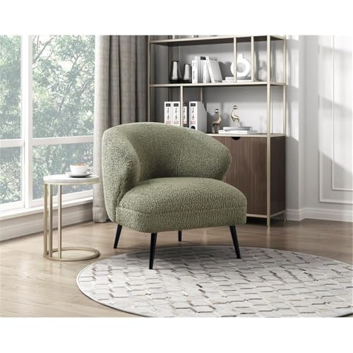 Sillón Curvo Verde con Tela Bouclé y Estructura Metálica miniatura 2