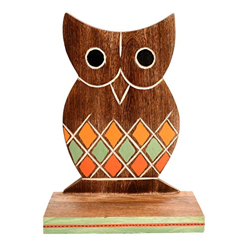 Image of AAKRITI ART CREATIONS Handcrafted Wooden Brown Tribal Art Owl Shelf | Modern Art Mango Wooden Shelves Wall Decor Shelf | Matte Finish Decorative Wall Hanging for Living Room, Entryway & Gifting