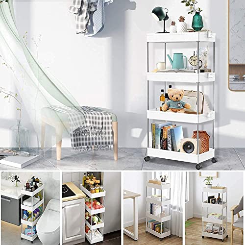 Image of 3 Tier Storage Rack, Kitchen Trolley, Storage Cart with Wheels, Rolling Storage Cart, Kitchen Storage Rack, Multipurpose Trolley (White)