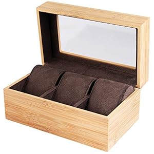 Horlogeetui, horlogebox voor 3 horloges, van bamboehout met kijkvenster