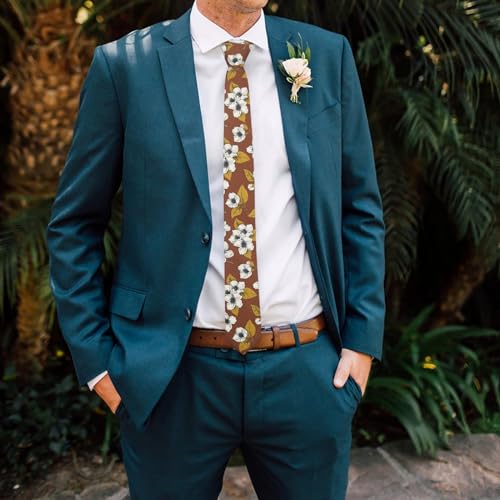 Image of Mantieqingway Floral Ties for Men Skinny Cotton Tie Flower Necktie