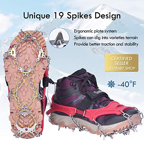 Uelfbaby Ice Snow Grips Traction Cleats Women's Crampons System Safe Protect for Walking, Jogging, or Hiking on Snow and Ice Rose red, Large